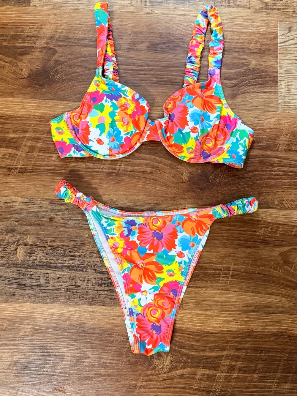 Floral Neon Two-Piece Style Swim Set - Multicolor